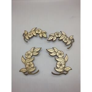 4 Vintage Flowers Brass Flower Drawer Door Pulls